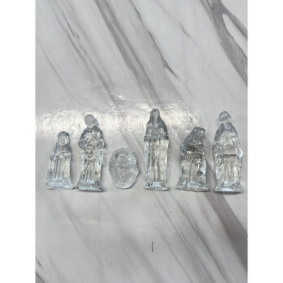 Vintage 6 Piece Nativity Set Clear Glass World Bazaars 2.5"-3.5" Tall - Picture 4 of 7